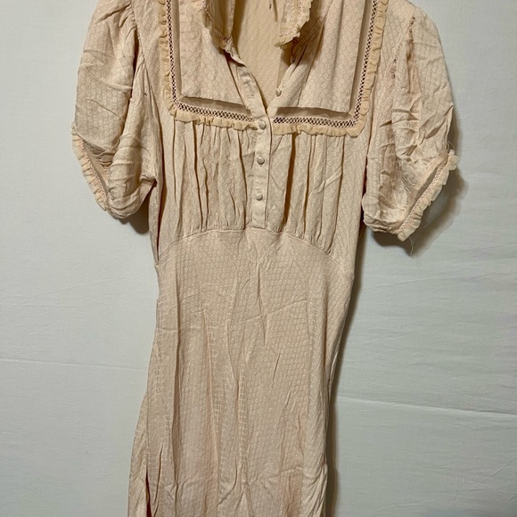 Free People Petal Bloom Puff Sleeve Mini Dress Ruffle Lace Details Buttons - Picture 3 of 13